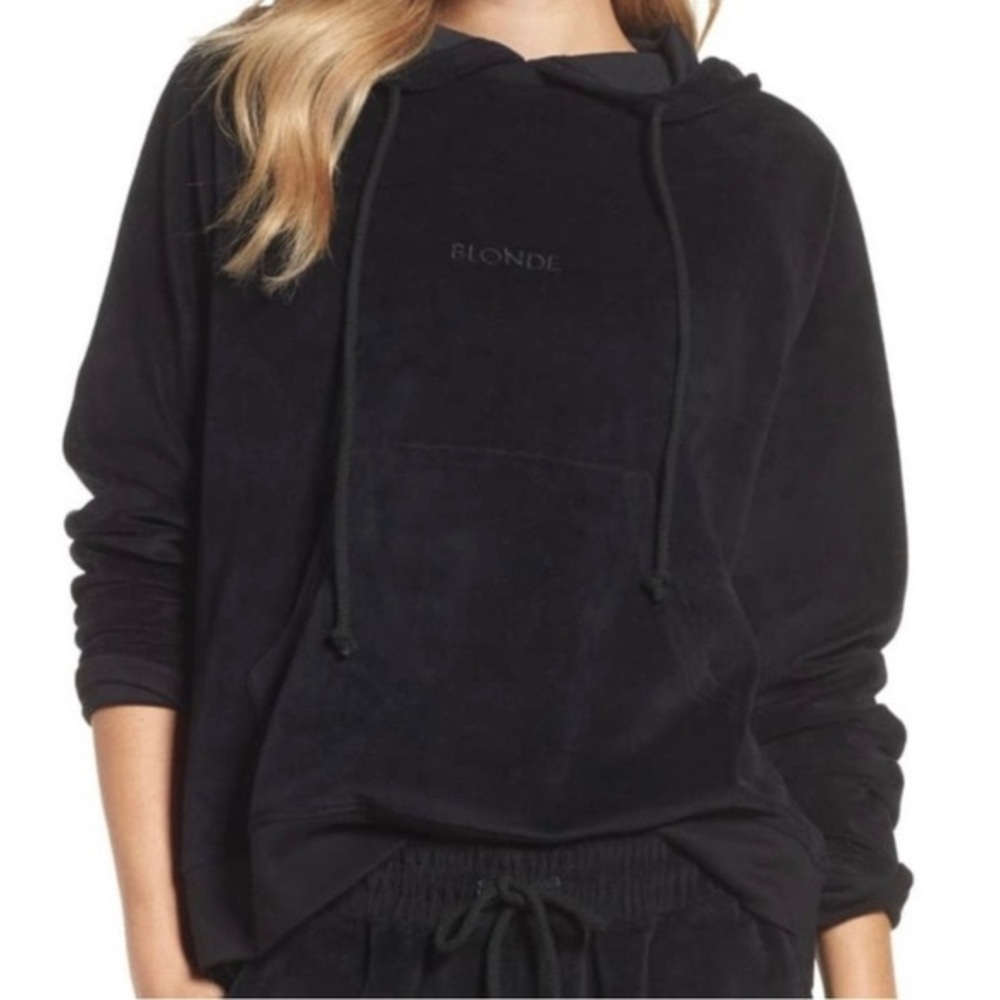 Brunette The Label BLONDE Embroidered Velour Velvet Hoodie in Black Small/Medium